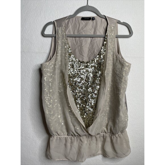 Apt 9 Women Sheer Fabric Gold Sequins Sinched in Elastic Waist Size Large - Picture 1 of 12